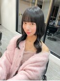 姫カット／シースルーブラック／ゆるふわ巻き