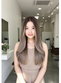 レイヤーロングベージュ20代30代40代くびれエクステ韓国ヘア