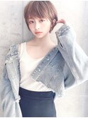 Say.レイヤーショートミルクティーアッシュ丸みショートボブ青山