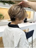 大人ナチュラルハイライトグレージュショートボブ