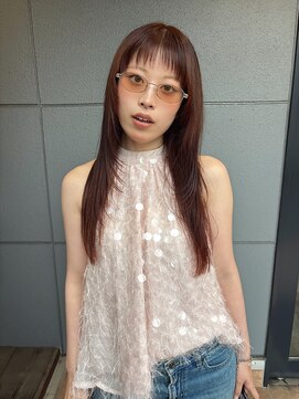 ヘアーアイストゥーレ(HAIR ICI TRE) ブリーチなしオレンジ暖色カラーギザバング顔まわりレイヤー