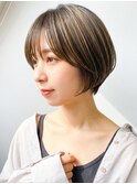 丸みショートボブ◎くびれ×ショコラグレージュ透明感秋カラー