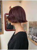 リップラインボブ×ブリーチなしレッドカラー