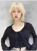 ハイトーン ブリーチ ダブルカラー 切りっぱなしボブ ウェーブ