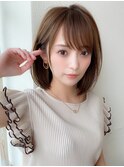 大人可愛い薄めバングふんわりカールショコラアッシュ小顔カット