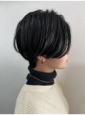 大人可愛い30代40代50代黒髪前下がりショートボブ丸みショート
