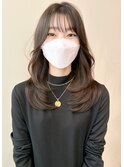 ★小顔大人可愛モテ髪薄めバンググレージュカラーロングレイヤー