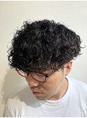 波巻きツーブロックマッシュパーマメンズカット