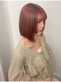 オレンジベージュ×艶ボブ
