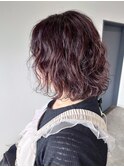 ピンクブラウン白髪染めとパーマとトリートメントと