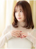 大人かわいい姫カット顔周りレイヤーワンカールミディアムX大宮