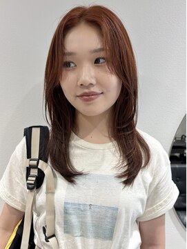 ラミエバイメルト 下北沢(lamie by melt) ブリーチなしダブルカラーオレンジブラウン暖色レイヤー顔周り