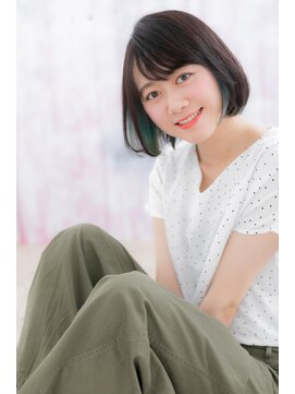 ミック 日暮里店(miq) イヤリングカラーで個性的☆ブルーブラックミニボブc1