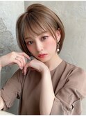 小顔/前髪/ネビージュ/マロンベージュ/ショートボブ/ワンレン