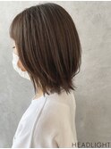 アッシュベージュ大人レイヤーミニウルフパーマチェリーブラウン