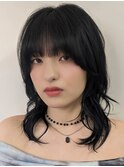 レイヤーカット/顔周り・フェイス/20代/ウルフ/シャギー/暗髪