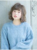 大人かわいい小顔 ゆるふわアッシュベージュ ウェーブパーマ