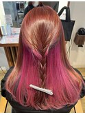 インナーカラーピンク髪赤髪髪質改善トリートメント