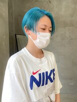 テトヘアー(teto hair) 刈り上げ女子ペールブルーツーブロック水色青ペールブルー