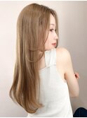ミルクティーブロンドダークブルーワンホン縮毛矯正レイヤー