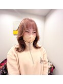 ピンクベージュ/ハイトーン/くびれボブ