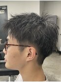 フェザーパーマ/グレーブルーカラー/刈り上げショートパンク
