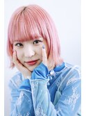 ボブワイドバング外ハネボブブリーチピンクカラー