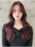 韓国くびれヘアピンクブラウンカラーロングレイヤー