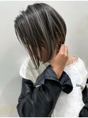 外国人風ハイライトバレイヤージュショートボブ  グレージュ