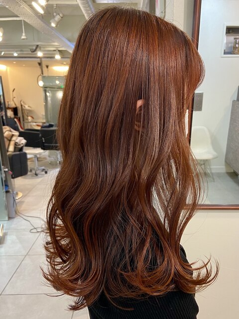 △ブリーチなし韓国風オレンジブラウンロングヘア髪質改善