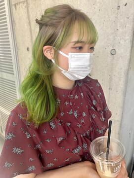 ガルボ ヘアー(garbo hair) ライムグリーン　ルーツカラー　ベージュ　ガルボヘアー　黄緑