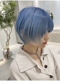 ショートヘア×ミントブルー