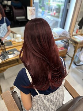 ハピネス 梅田茶屋町店(HAPPINESS) 韓国くびれミディアム ブリーチなしダブルカラー チェリーレッド