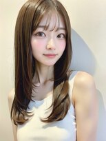 ムウ 難波(MOU)&nbsp;ミディアムレイヤーボブルフ黒髪ネビージュ小顔ワンレン20代30代