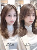 20代30代40代◎前髪パーマ韓国風巻きくすみベージュお団子ヘア