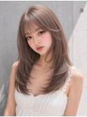 ミルクティーベージュレイヤーカットシースルーバング