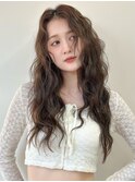 韓国ヒッピーパーマロングウェーブヘアレイヤーカットベージュ