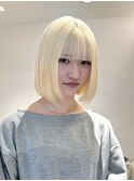 12802艶髪ホワイトブロンド切りっぱなしボブ韓国マロンベージュ
