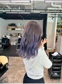 20代セミロングミルクティーベージュピンクパープルダブルカラー