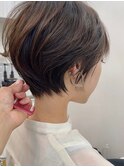 前髪あり小顔くせ毛カバーベージュカラー丸みショートボブヘア