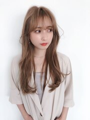 薄めバング韓国ヘア大人かわいいココアブラウンフリンジウェーブ