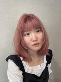 ピンクベージュ×ラウンドバング