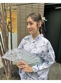浴衣ヘア　浴衣ヘアメイク　タイトアレンジ　タイトツイン