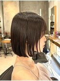 調布レディースカット切りっぱなしボブワンカラー赤み消しカラー