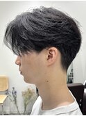 メンズセンターパートウルフセンターパートニュアンスパーマ襟足