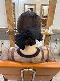 ヘアセット　お呼ばれ　リボン　アップスタイル　まとめ髪
