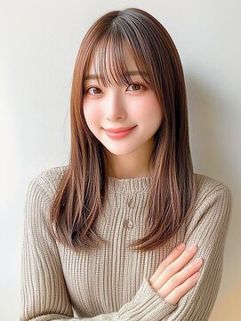 ジゼル 梅田(GiseL) セミロング　顔周り　アプリコットオレンジ　艶髪　暖色カラー