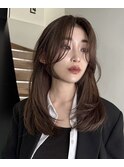 レイヤーカットミルクティーブラウンカラー韓国ヘア