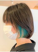 20代大人かわいいヘア　グリーンのイヤリングカラー[草加駅]