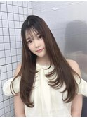 ミディアムレイヤーロングレイヤー顔周りオリーブベージュ